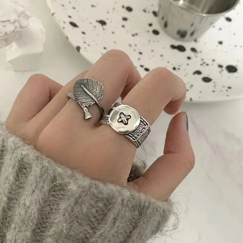 Minimalist 925 Sterling Silver Leaf Wrap Ring Textured Statement Ring